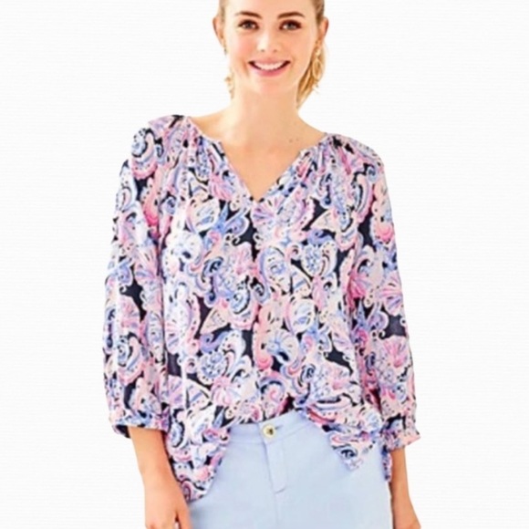 Lilly Pulitzer Willa Top Its for Shore High Tide Navy Size XS NEW - Picture 1 of 14